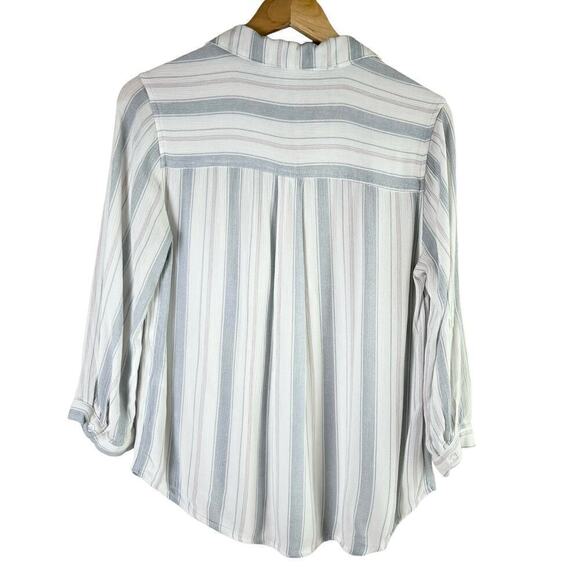 Market & Spruce Stitch Fix Lightweight Striped Button Down Shirt Blouse Blue,‎ S - Picture 8 of 11